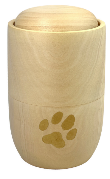 Tierurne aus massivem Lindenholz mit Pfote 0,5 Ltr.